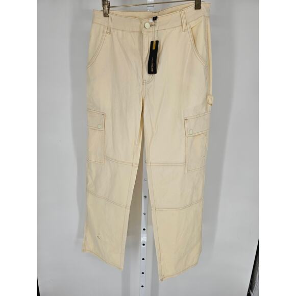 Gilipur Women's Cream Button Closer Mid Rise Belt Loop Cargo Pocket Pant Size L - Picture 1 of 5